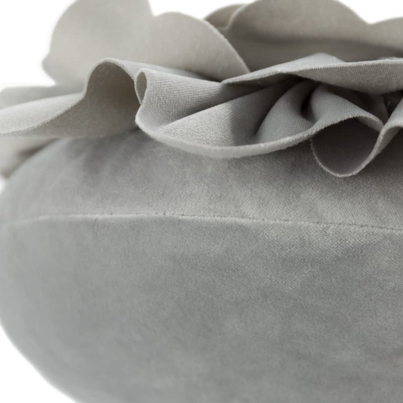 JWH Handmade Flower Throw Pillow Cover Decorative Floral Pillow Case Round Cushion Velvet Pillowcase for Bedroom Bed Couch Living Room 14 Inch Grey - Image 4